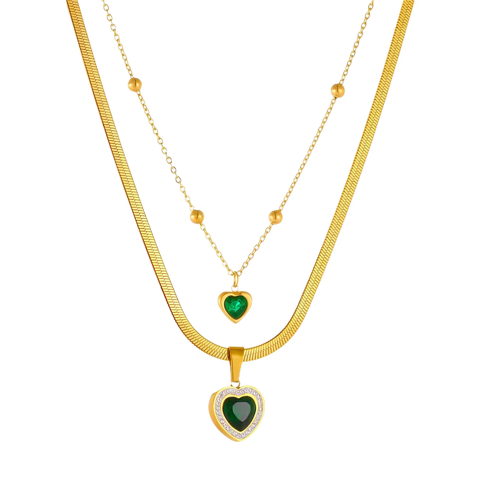 Colier 2 Hearts cu pietre zirconiu placat cu aur 18K